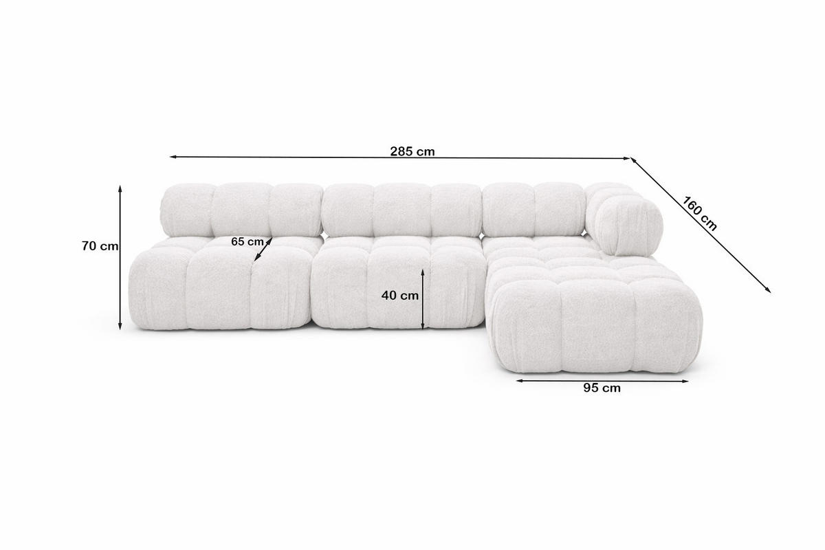 ECKSOFA L-Form Modulare, Bouclé-Stoff Abriamo, Ecru, Rechts, Selia - Ecru, Holz (285/160cm) - Kaiser Möbel