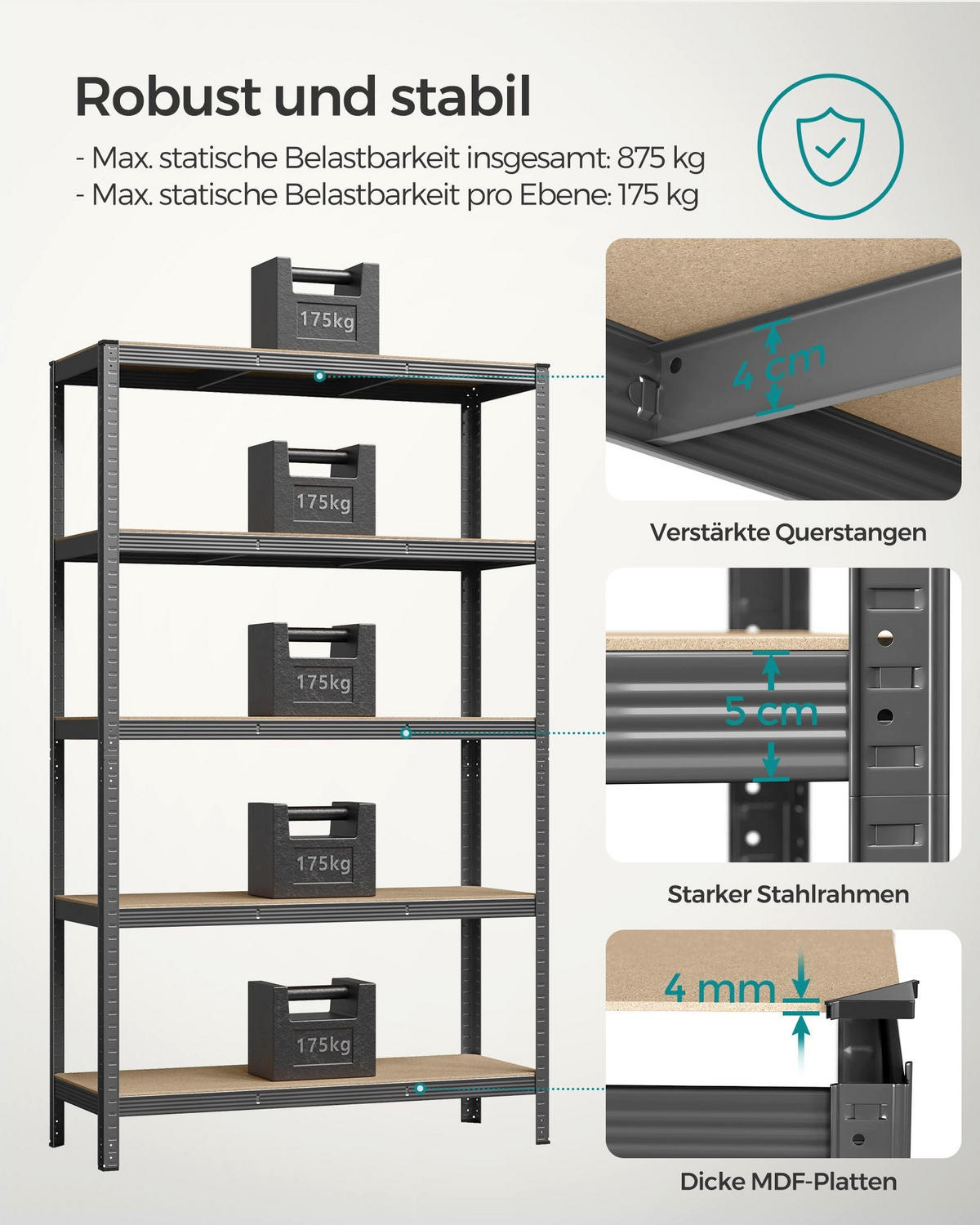 SCHWERLASTREGAL PORTO-NOVO - Grau, Holzwerkstoff (120/200/60cm) - Hansiro