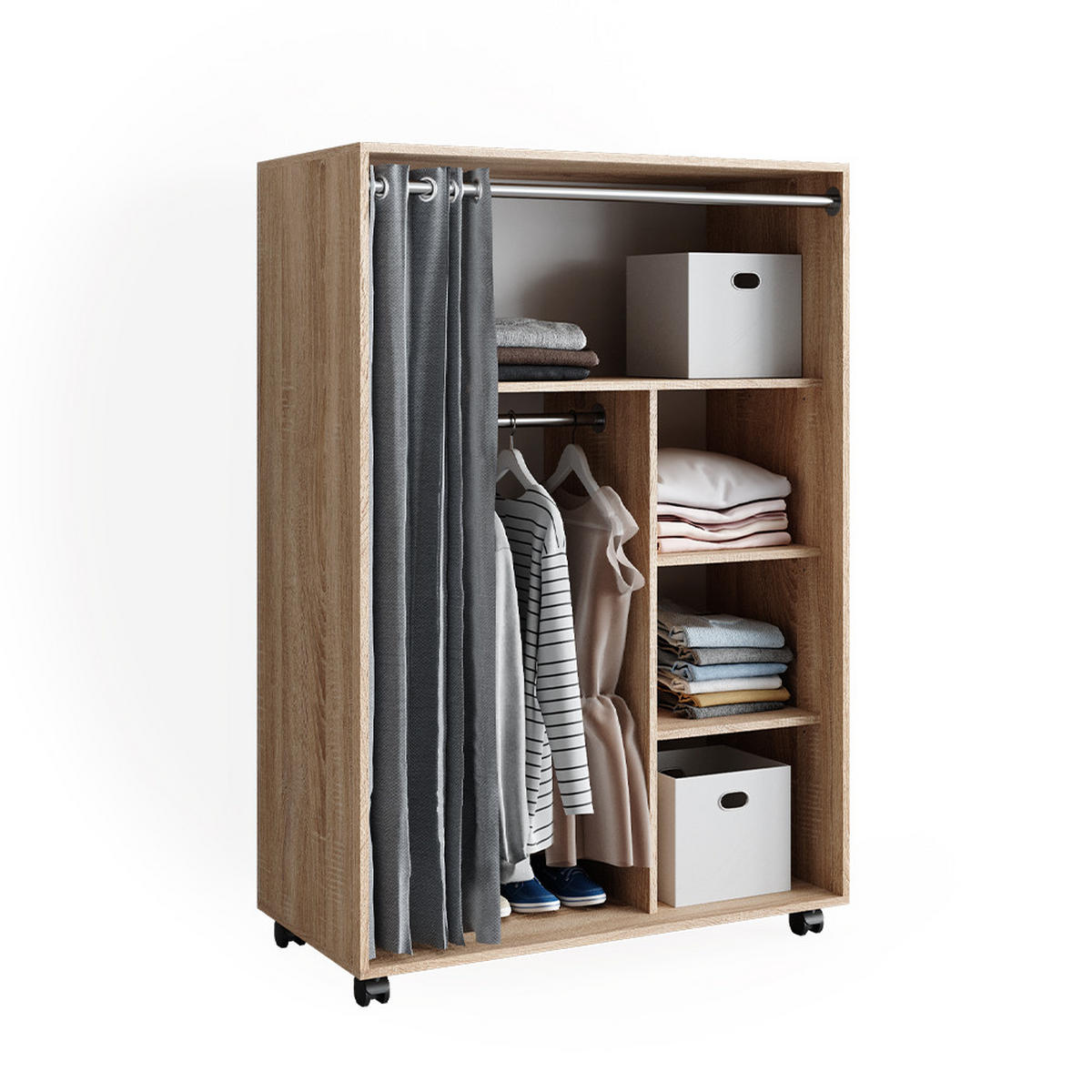 KLEIDERSCHRANK Doros Sonoma 100 x 146.6 cm mit Rollen - Sonoma Eiche, Holzwerkstoff (100/146.6/50cm) - Vicco