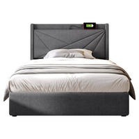 STAURAUMBETT 90/200 cm DE-00036, in Grau, USB Typ-C Ladefunktion und Bettkasten - Grau, Metall (90/200cm) - ComfortXL