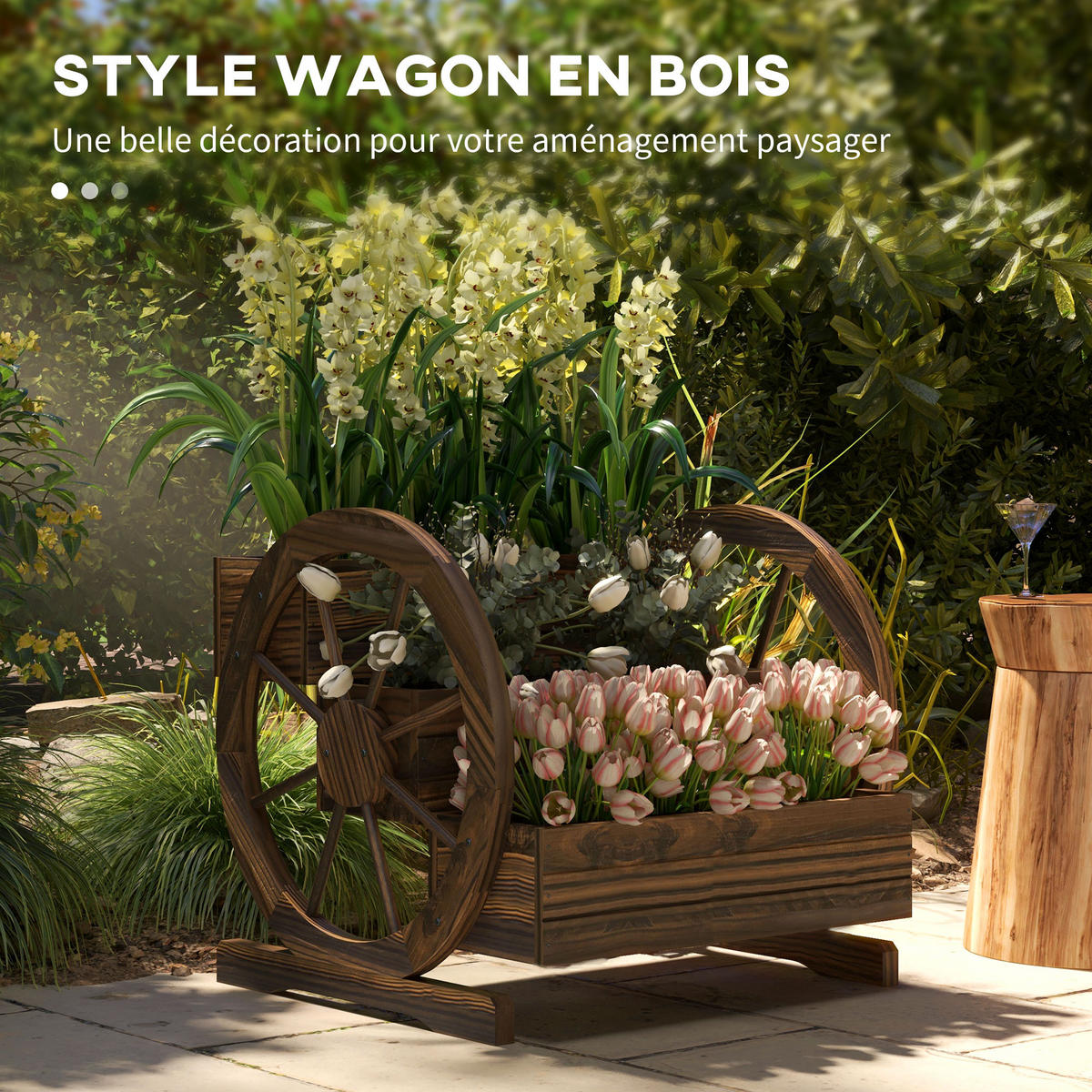 HOCHBEET 3-Stufig DE-12261 mit 2 Wagenrädern, 62/61/57 cm Braun - Braun, Holz (62/57/61cm) - ComfortXL