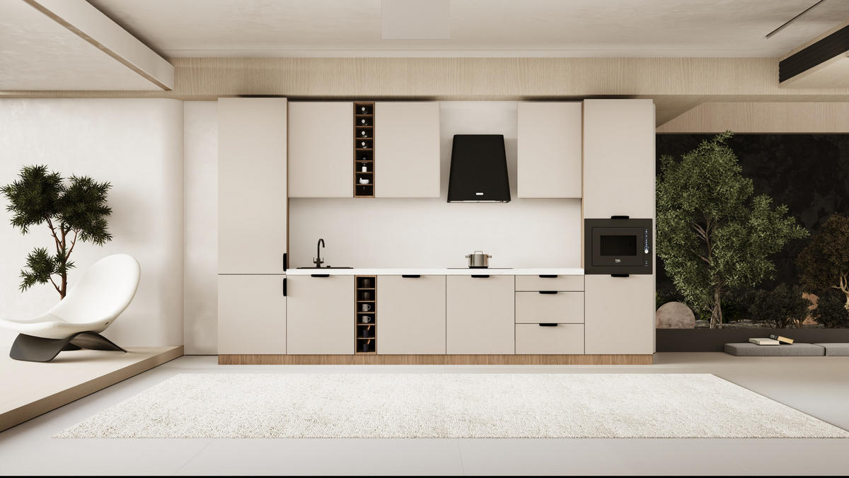 KÜCHENZEILE 360 cm - Sorento KS3-M375 - in Beige / Sonoma Eiche - Beige/Schwarz, Holz (375/247/58cm)