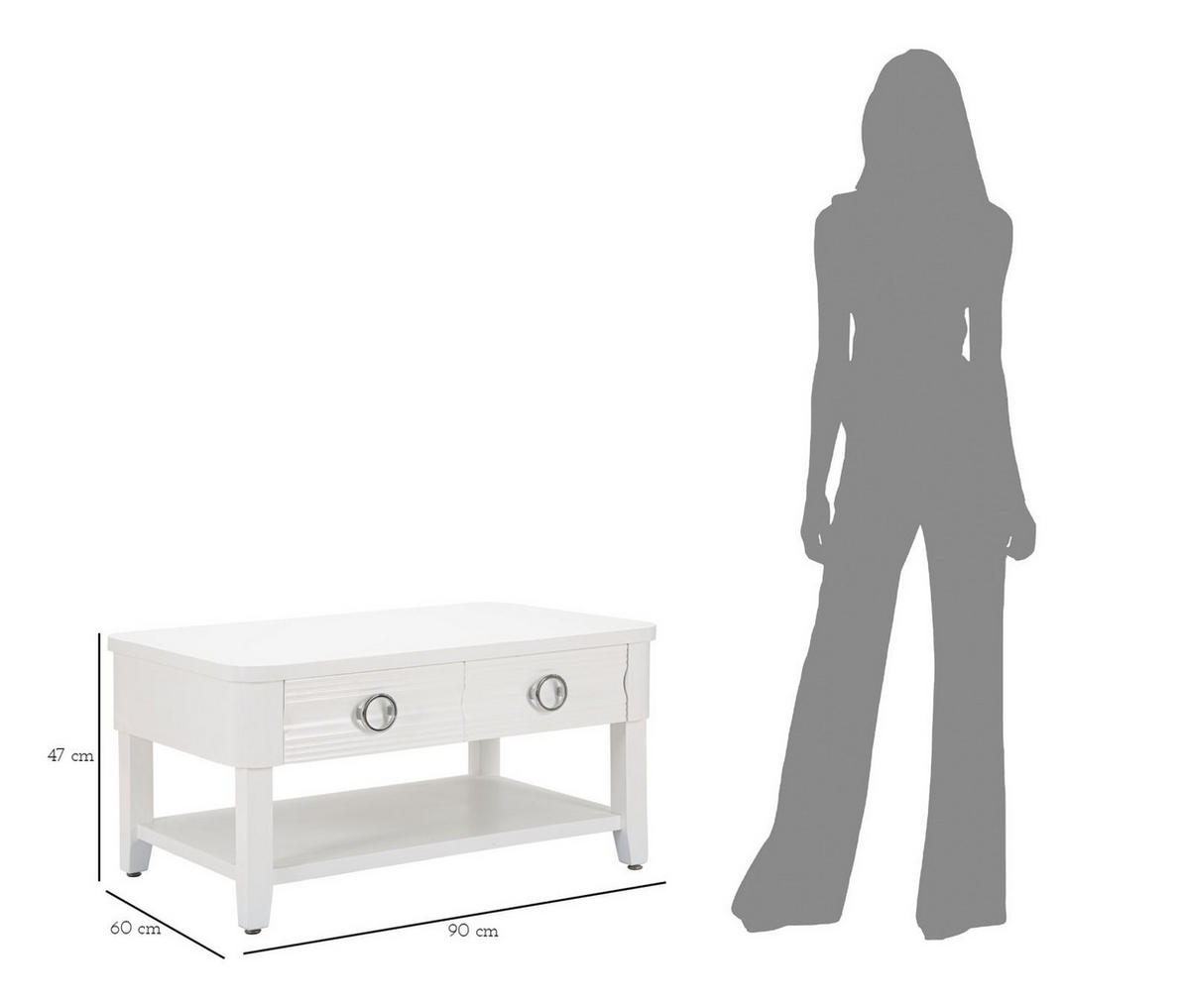 COUCHTISCH Shine, weiß, Tannenholz, MDF und Metall, 90 x 60 x 47 cm - Weiß, Holz/Holzwerkstoff (60/90/47cm) - Mauro Ferretti