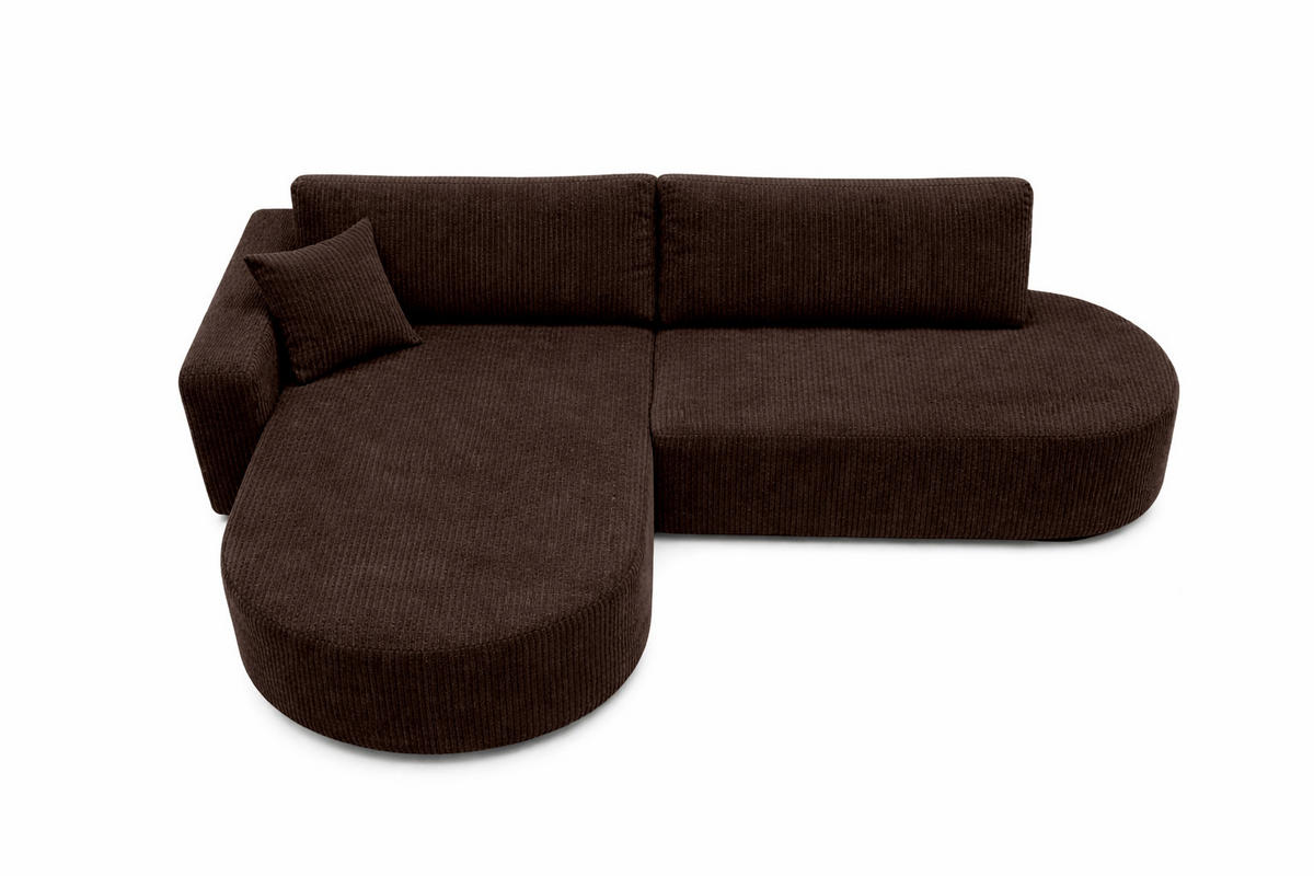 ECKSOFA Mit Schlaffunktion Und Bettkasten, Cordstoff Poso, Braun, Links, ROUND ONE OPEN XL - Braun, Holz (262/175cm) - Kaiser Möbel