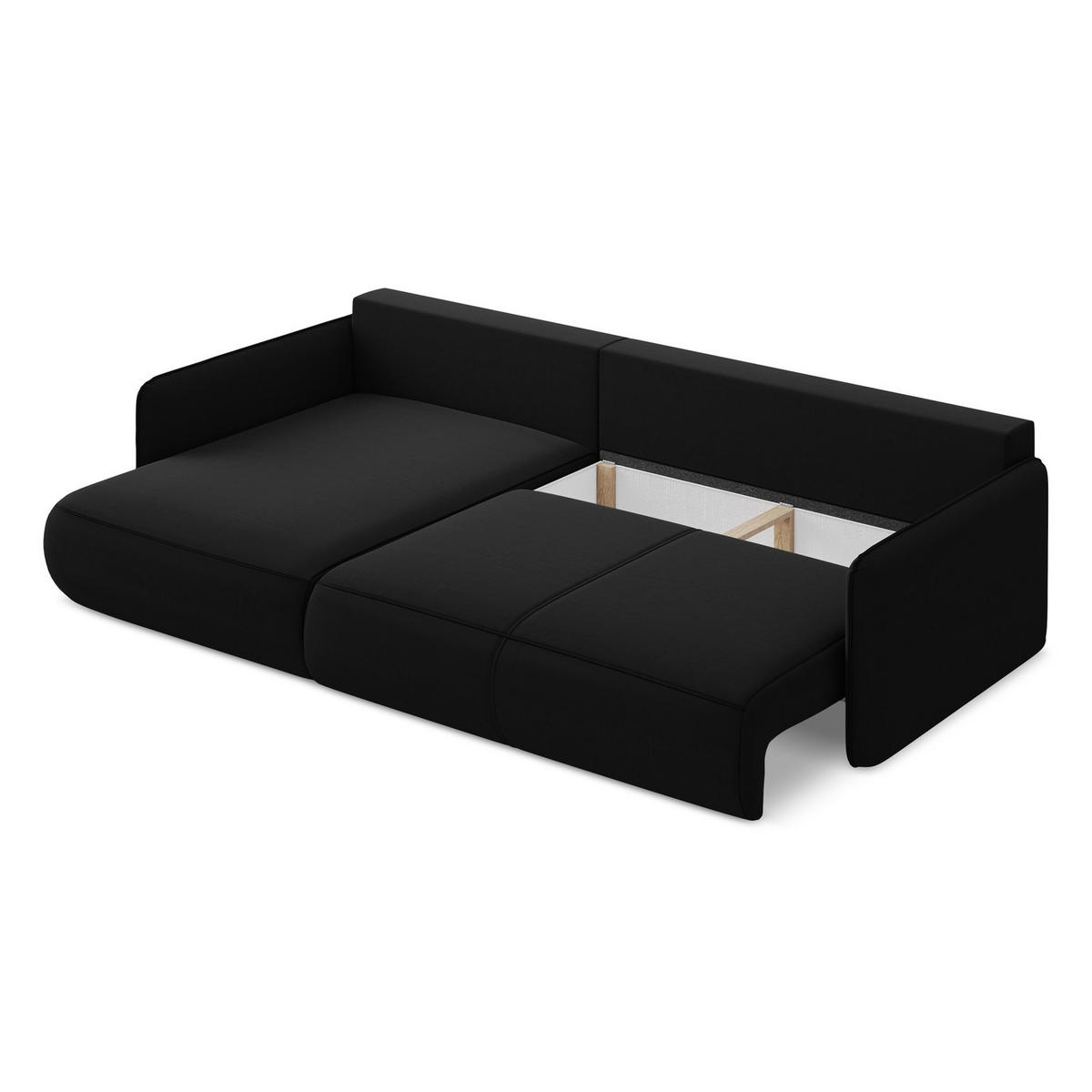 ECKSOFA mit Schlaffunktion Samt Stoff Schwarz - Schwarz, Kunststoff/Textil (148/240cm) - LaMiaSofa