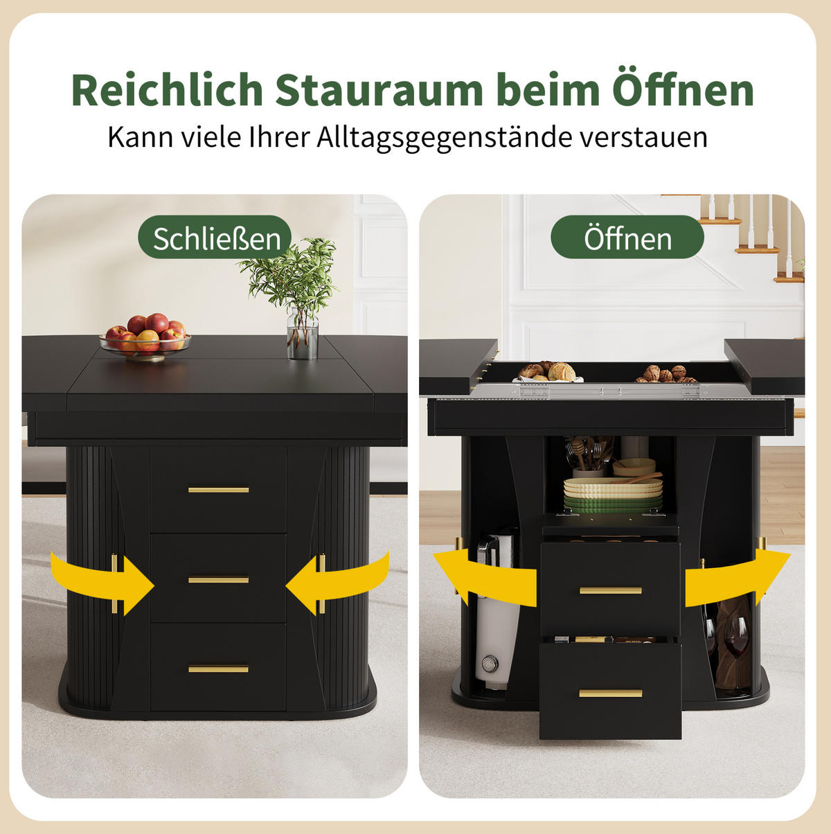 AUSZIEHTISCH aus MDF 118x118x77 cm Schwarz mit ausziehbarer Tischplatte und Stauraum - Schwarz, Holzwerkstoff (118/118/77cm) - Modfu
