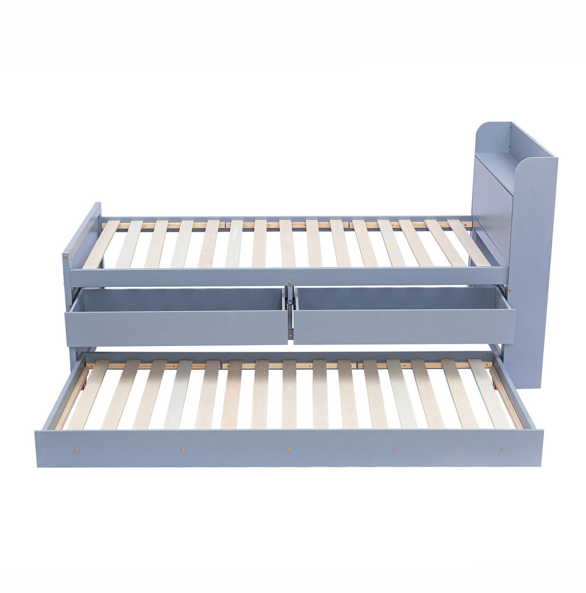 AUSZIEHBETT 90/190 cm aus Massivholz Grau mit USB und Schubladen - Grau, Holz (90/200cm) - Flora Grace