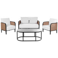 LOUNGE SET 4-Sitzer Aluminium schwarz Auflagen weiß Montefalco - Creme, Metall - Beliani