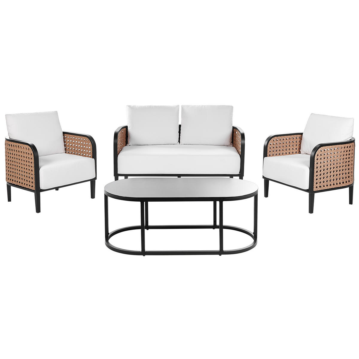 LOUNGE SET 4-Sitzer Aluminium schwarz Auflagen weiß Montefalco - Creme, Metall - Beliani