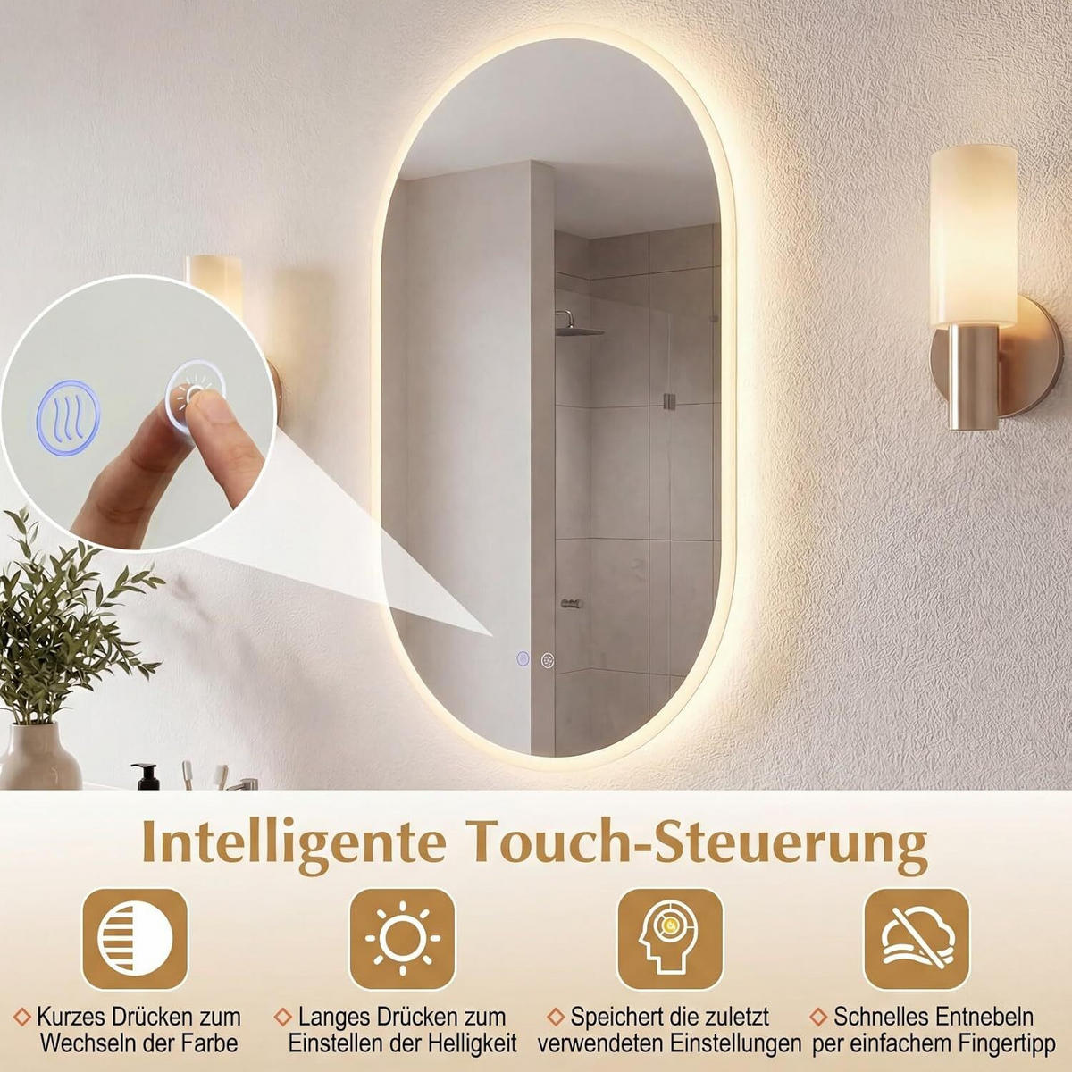 BADSPIEGEL mit Beleuchtung silber - Silberfarben, Glas (55/90/3cm) - COSTWAY