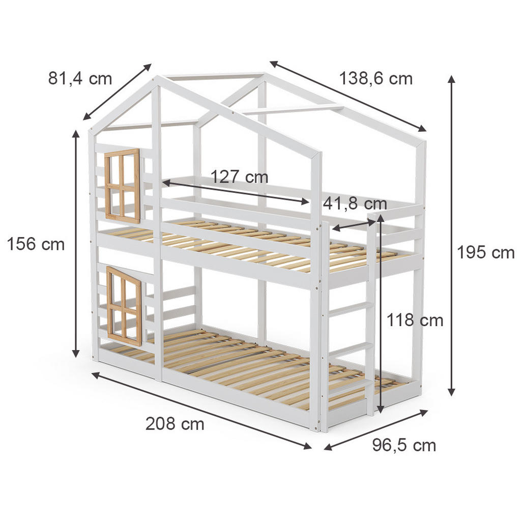 Thumbnail - VitaliSpa Etagenbett, Weiß, Holz, Rechteckig, 90x200 cm, Kinder- & Jugendzimmer, Kindermöbel, Kinderbetten, Etagenbetten