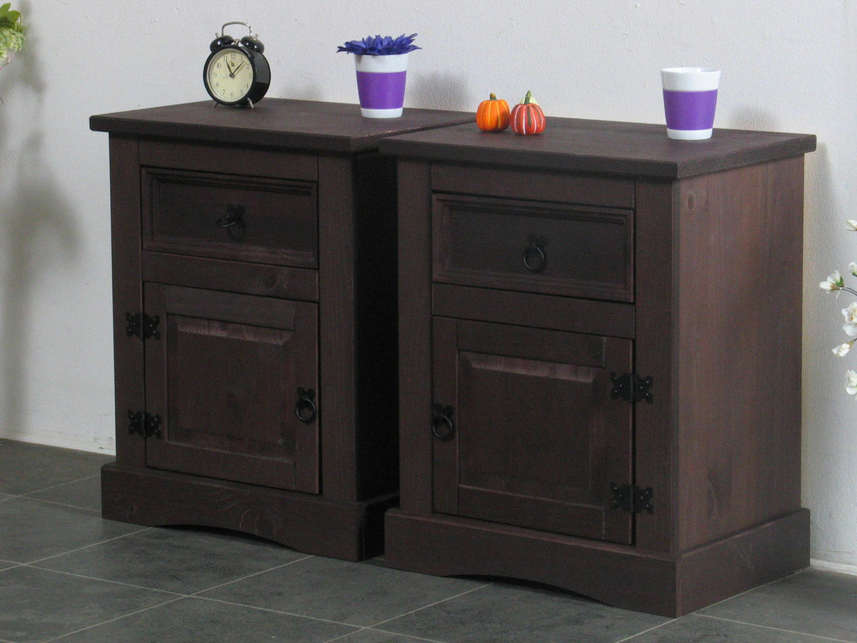 NACHTSCHRANK gebeitzt und Wachs - Schwarz, Holzwerkstoff (53/66/38cm) - ebuy24