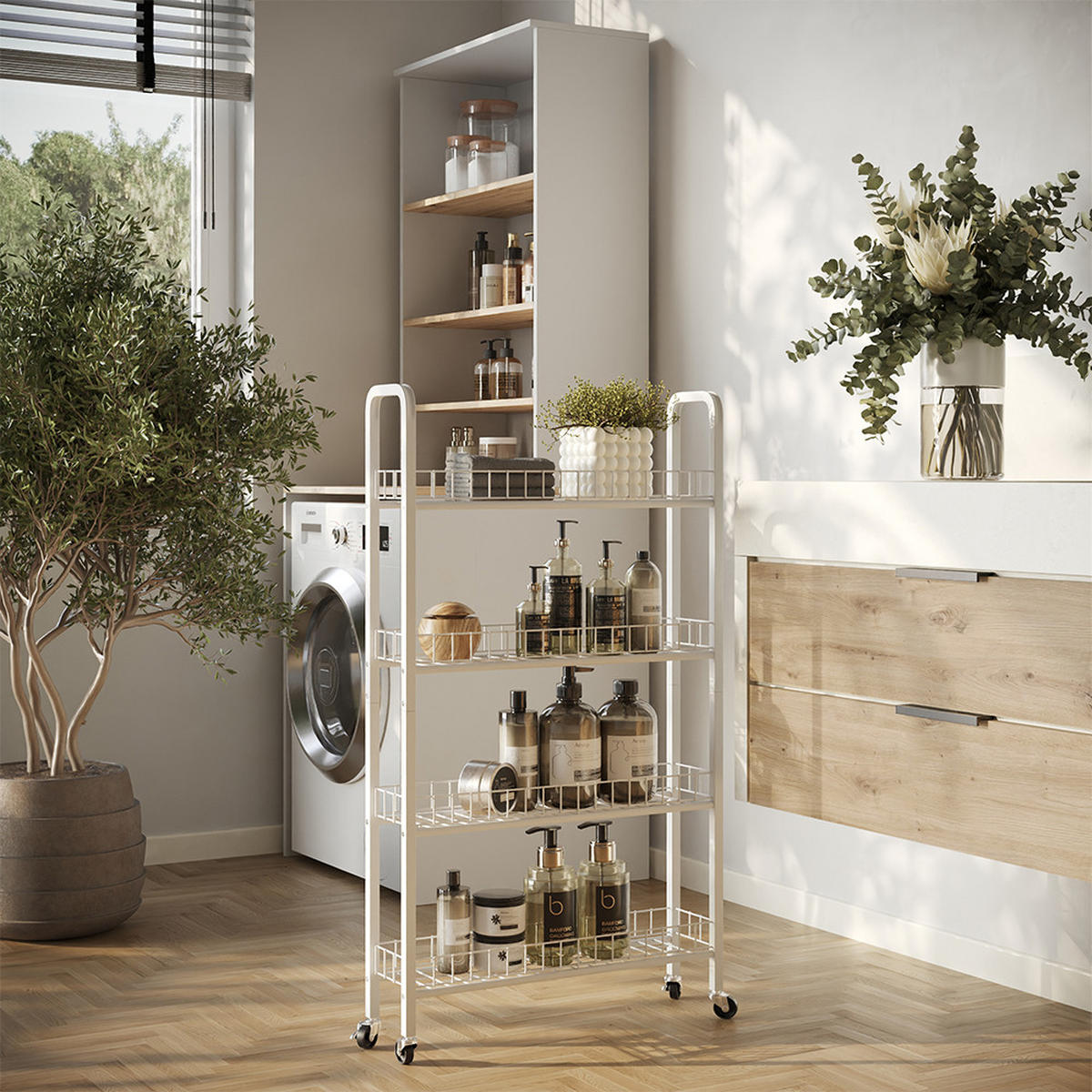 ROLLREGAL Rolivo Weiß 58 x 15 cm mit 4 Fächern - Weiß, Metall (58/103.5/15cm) - Vicco