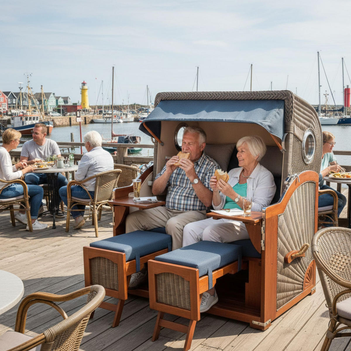 STRANDKORB XXL Düne Grande 2,5 Sitzer - Blau/Braun, Metall (142/170/95cm) - Mr. Deko