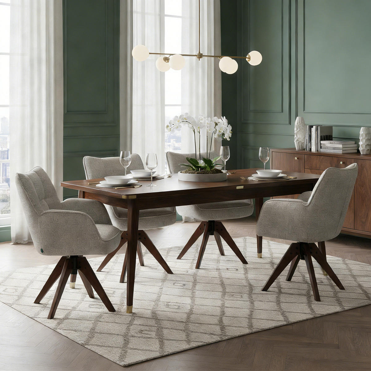 DREHSTUHL Mika-Theo 2er-Set - Nussbaumfarben/Hellgrau, Eichenholz/Holz (59/84/66cm) - DUBI Möbel