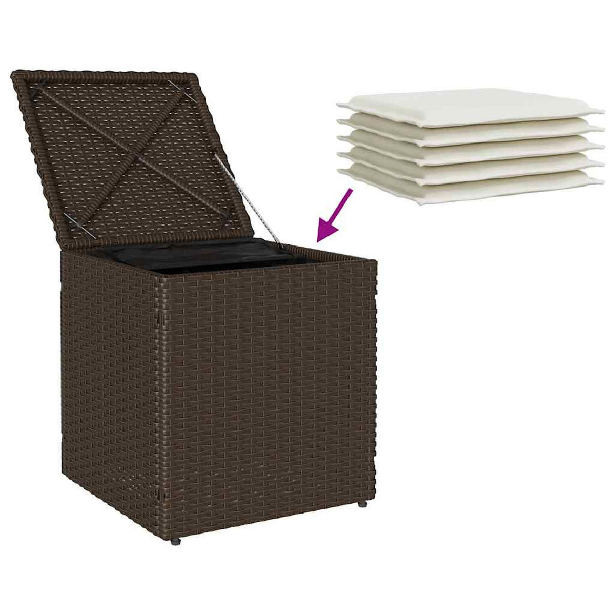 GARTENHOCKER Mit Kissen 2 Stk. Braun 40/40/43 Cm Poly Rattan - Creme, Kunststoff (40/43/40cm) - vidaXL