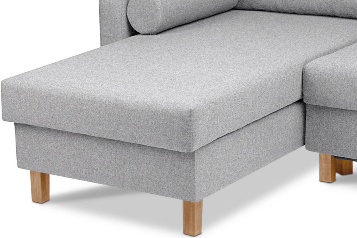 ECKSCHLAFSOFA ERISO 3/4 Sitzer und Universalecke mit Ottoman, Strukturstoff, hellgrau - Hellgrau/Braun, Textil (240/183cm) - KONSIMO®