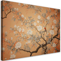 WANDBILD vogel baum chinoiserie - Orange, Textil (60/40cm) - Feeby