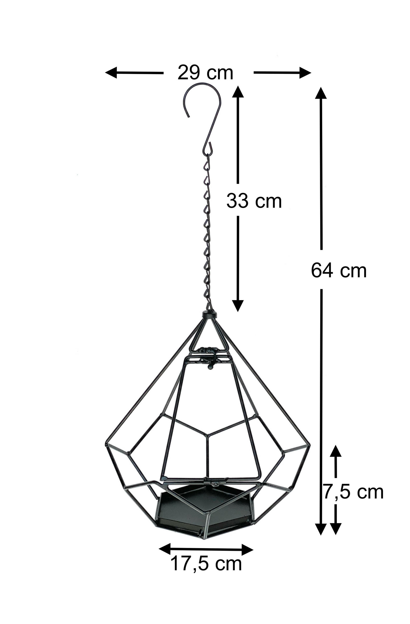 BLUMENAMPEL Innen Metall Wand 64 cm 96075 S mit Tür 6 Ecken - Schwarz, Metall (29/64/29cm) - DanDiBo