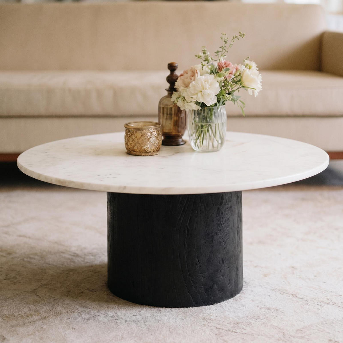 COUCHTISCH GANGA weiß/schwarz - Schwarz/Weiß, Naturmaterialien/Holz (80/80/35cm) - IDIMEX