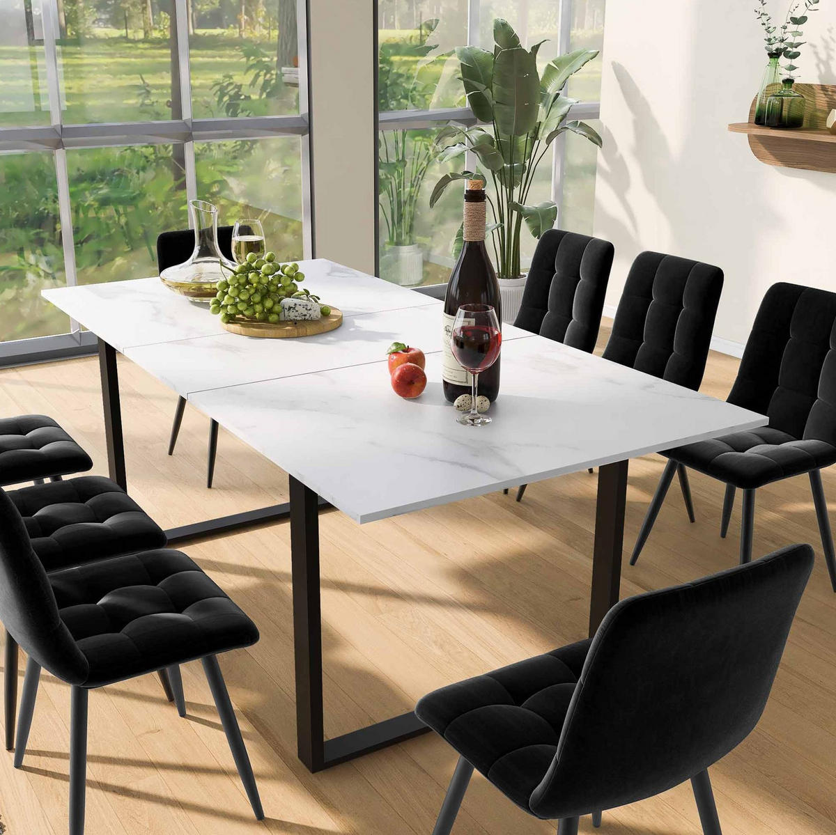 AUSZIEHTISCH 140/80/75 cm in Weiß mit Marmoroptik & Metallgestell - Weiß, Holzwerkstoff (180/80/75cm) - BEAOK