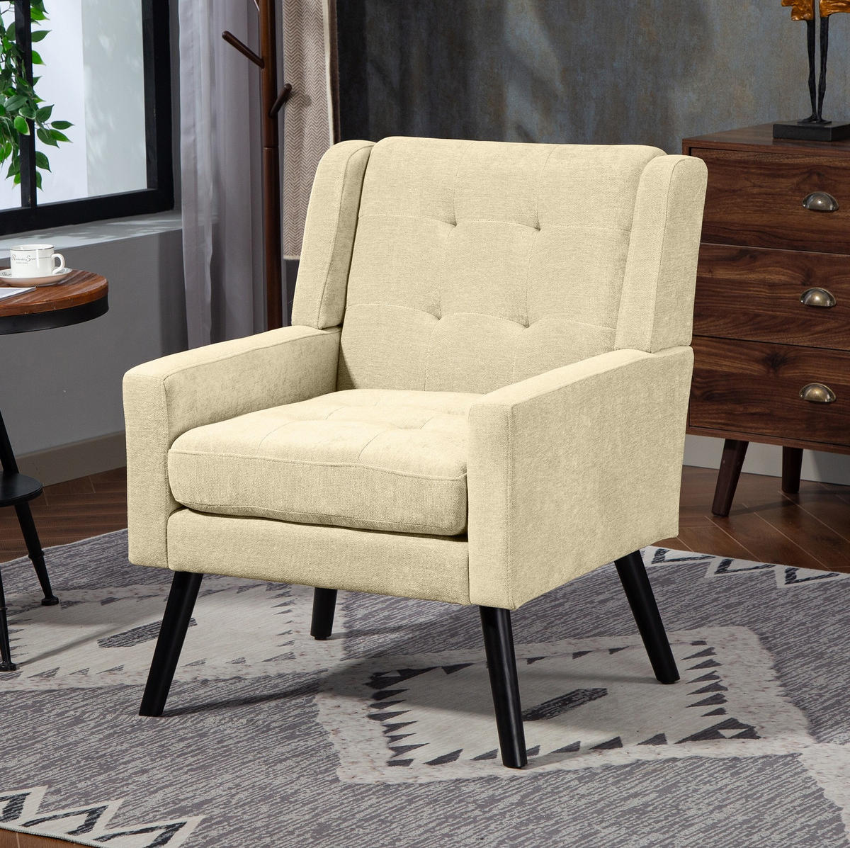SESSEL 76/68/88 cm beige aus Leinenstoff mit Tufting und Massivholzbeinen - Beige, Textil (76/88/68cm) - OKWISH