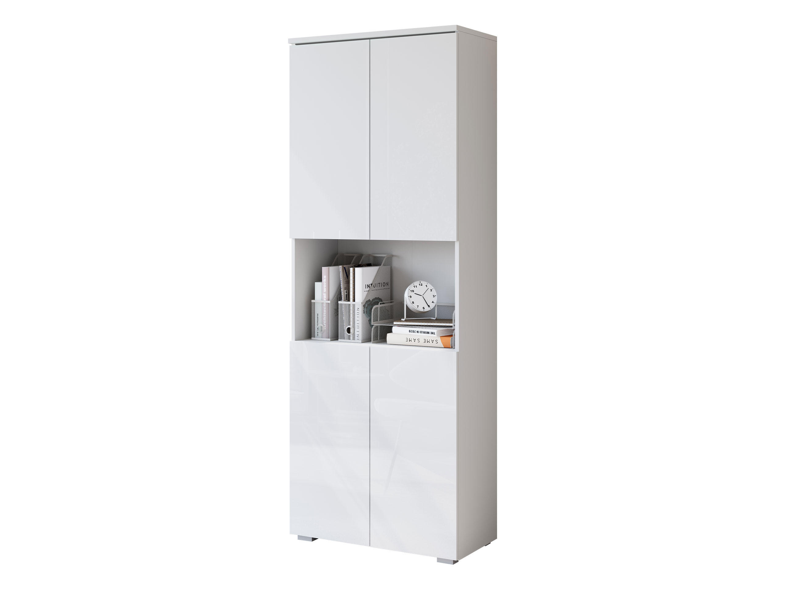 STANDREGAL Vera mit LED Beleuchtung - Weiß Hochglanz/Alufarben, Holzwerkstoff/Kunststoff (68/182/33cm) - MIRJAN24