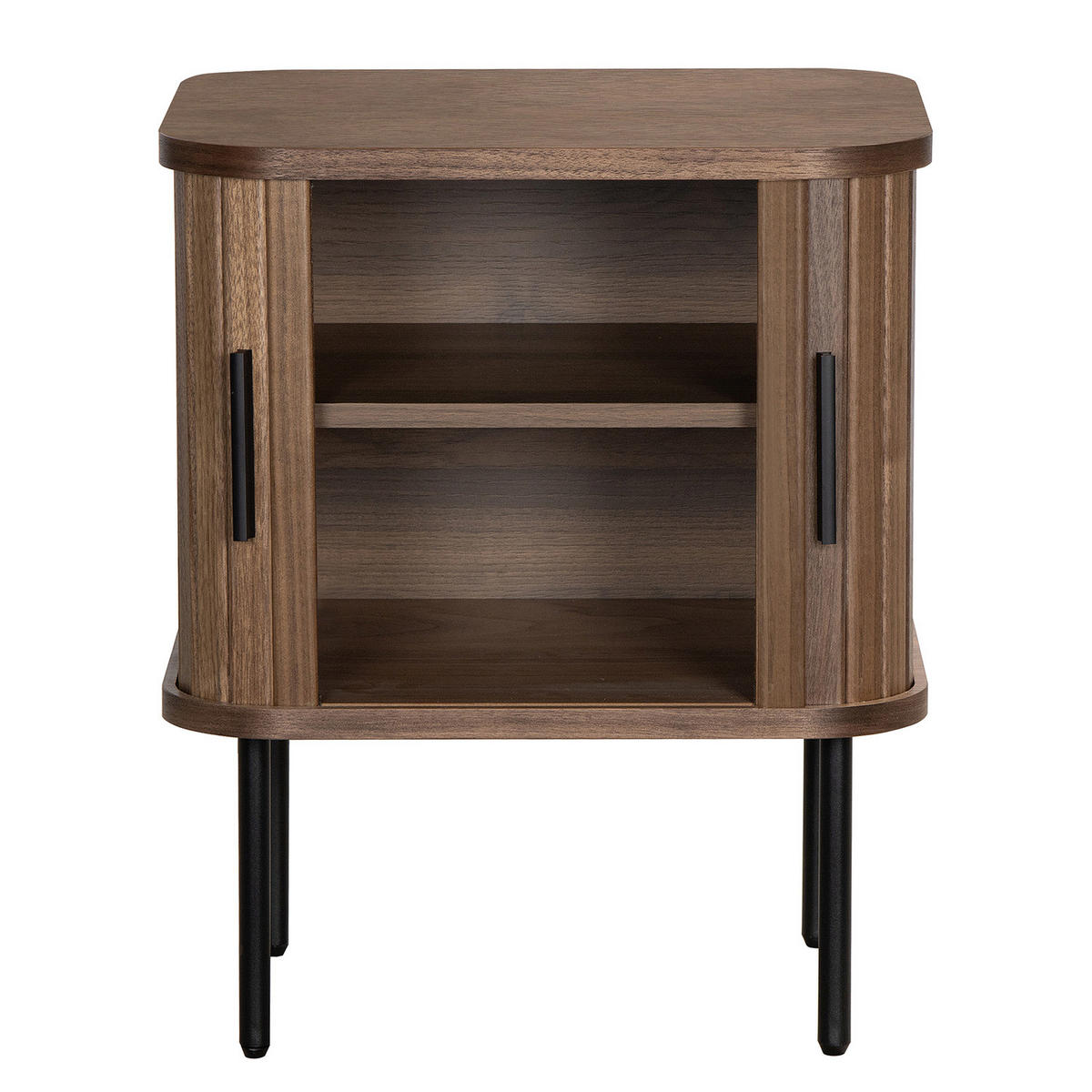 NACHTKOMMODE - MDF / Metall - Eiche - Walnussfarben/Schwarz, Holzwerkstoff/Metall (45/55/40cm) - home24