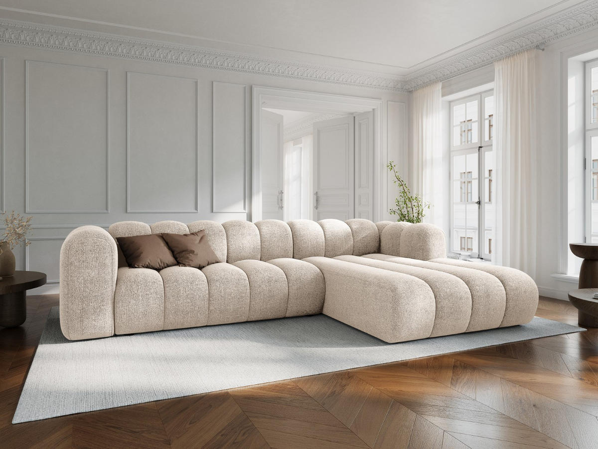 ECKSOFA modular rechts Lupine aus Chenille-Stoff leichtes beige 4 Sitzplätze - Creme, Textil (177/290cm) - Micadoni