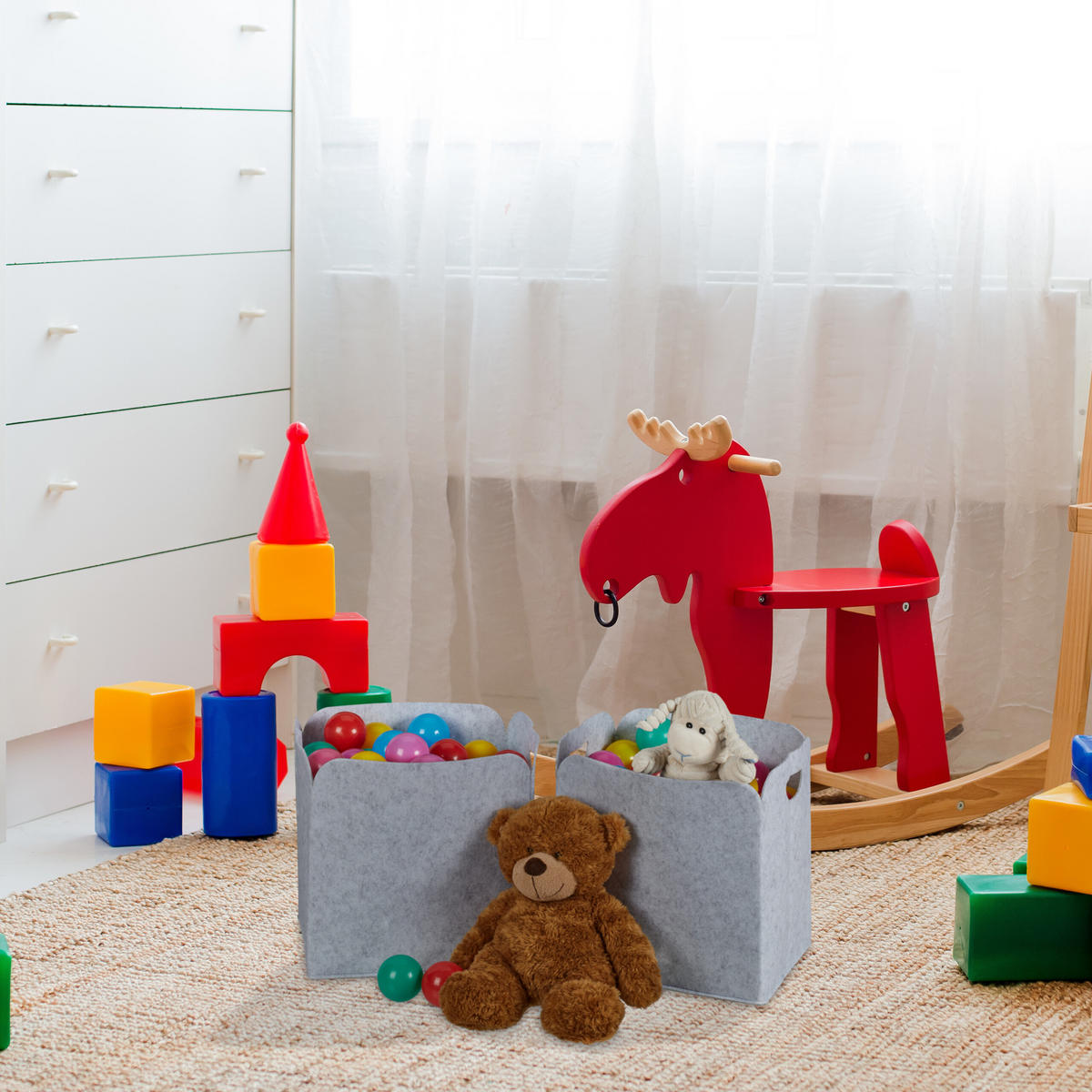 2XAUFBEWAHRUNGSKORB - Grau, Textil (36/36/27cm) - Relaxdays