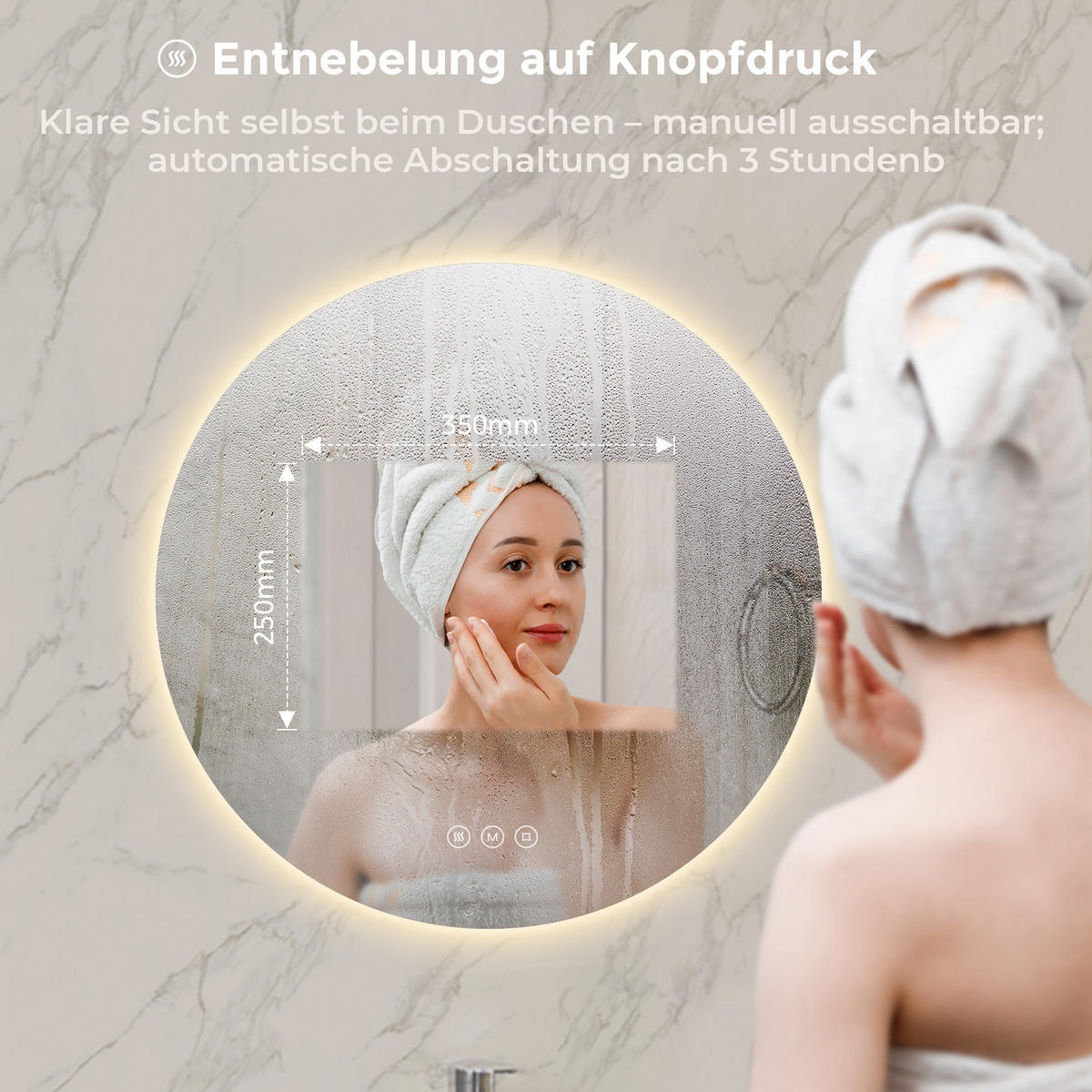BADSPIEGEL MIT BELEUCHTUNG 60 cm Rund mit dimmbarer LED-Beleuchtung und Antibeschlag - Transparent, Glas (60/60/3.5cm) - S'AFIELINA