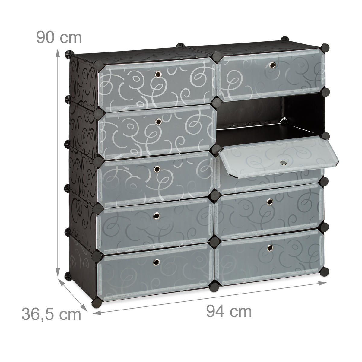 SCHUHSCHRANK - Schwarz, Kunststoff/Metall (94/90/36.5cm) - Relaxdays