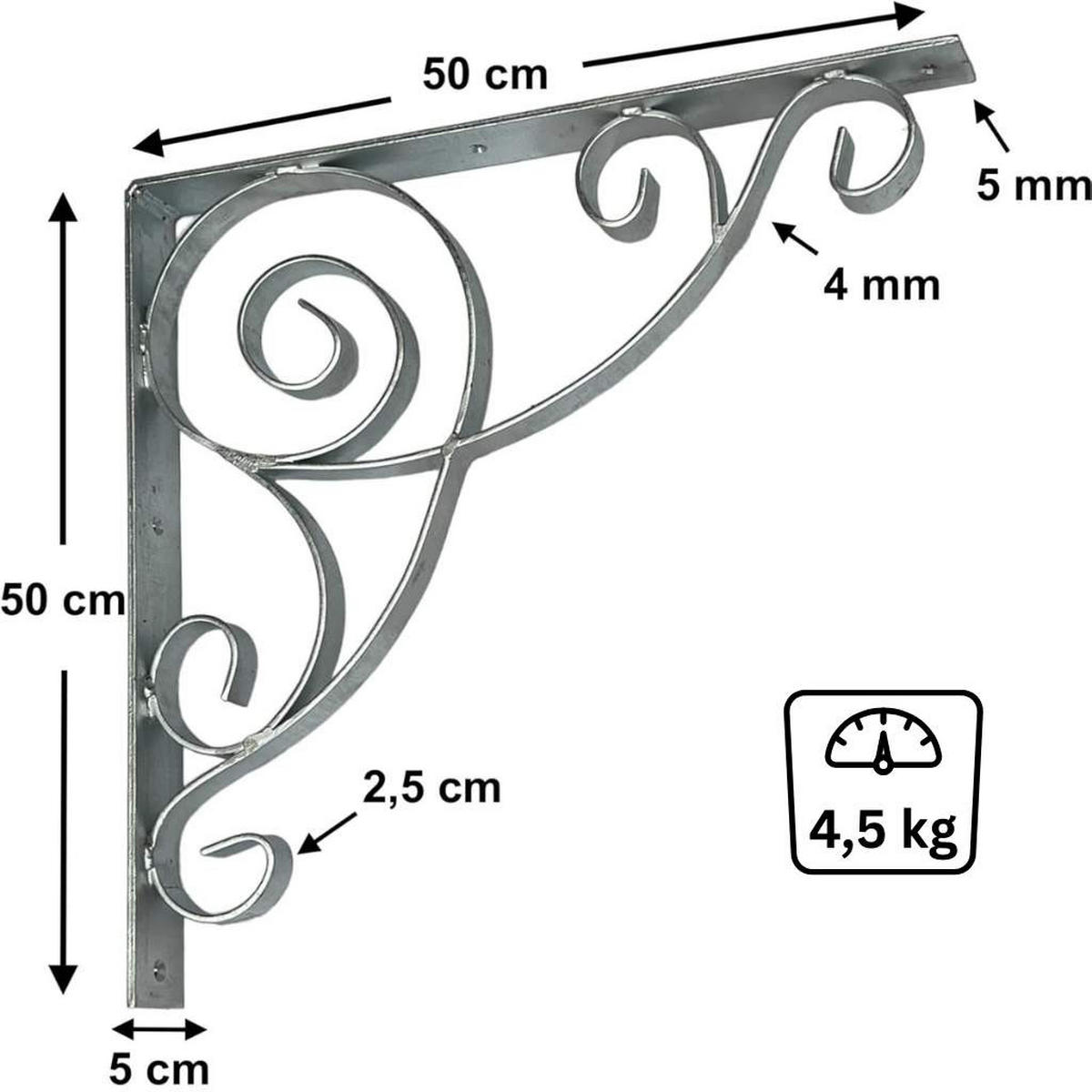 WINKELKONSOLE 50x50 cm Metall Feuerverzinkt - Grau, Metall (50/50/5cm) - DanDiBo