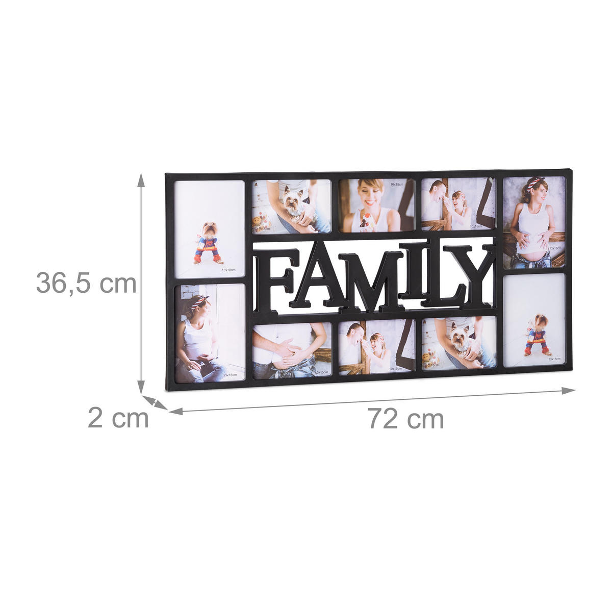 BILDERRAHMEN Familie - Schwarz, Wellpappe/Kunststoff (72/36.5/2cm) - Relaxdays