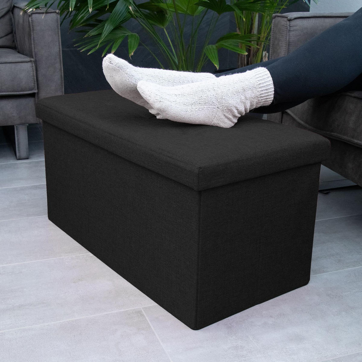 SITZTRUHE Faltbar 76/38/38 cm (Schwarz) - Schwarz, Textil (38/38/76cm) - Intirilife