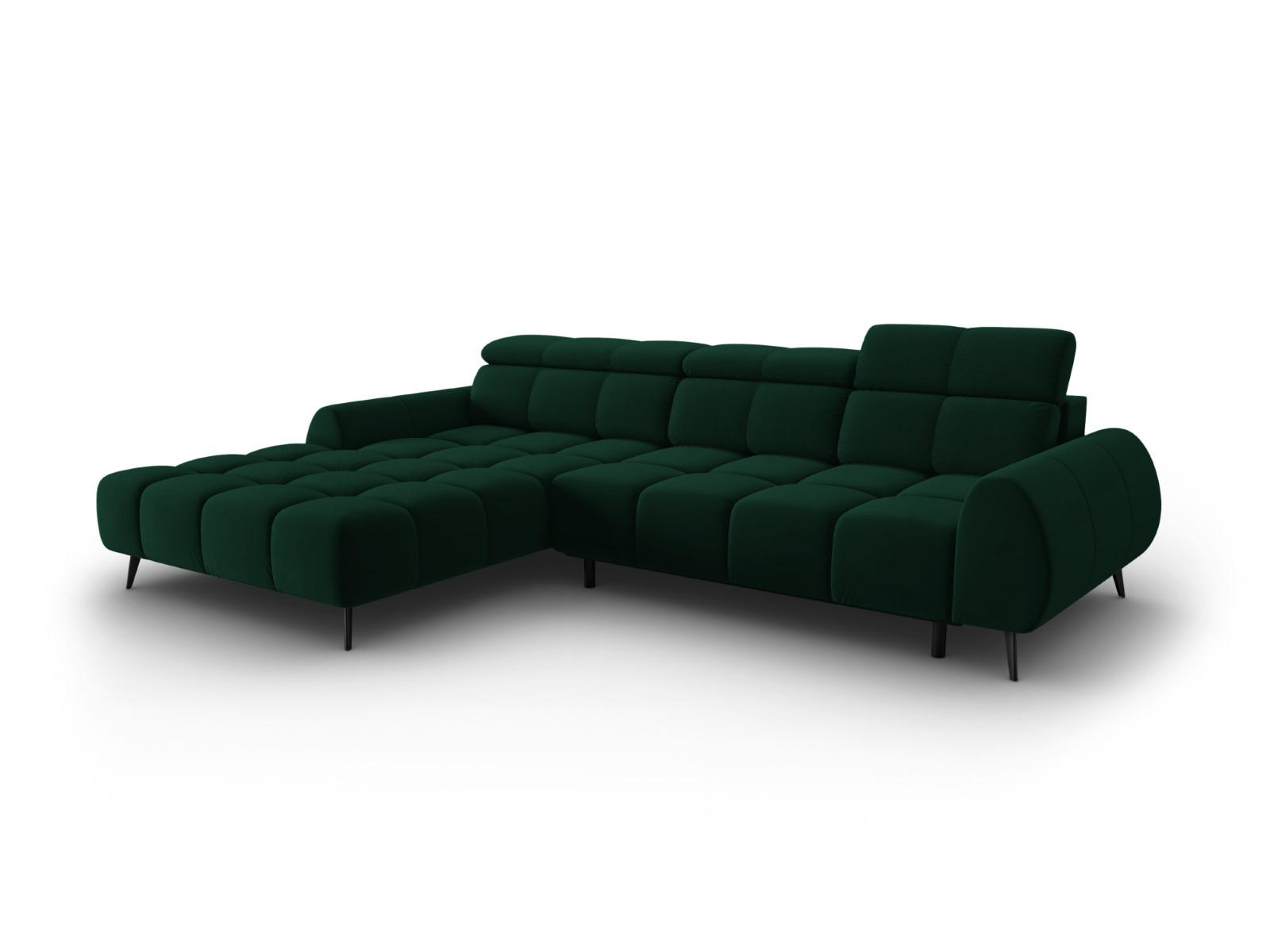 ELEKTRISCHES-ECKSOFA links Alyse aus Samt flaschengrün 5 Sitzplätze - Grün, Textil (188/295cm) - Micadoni