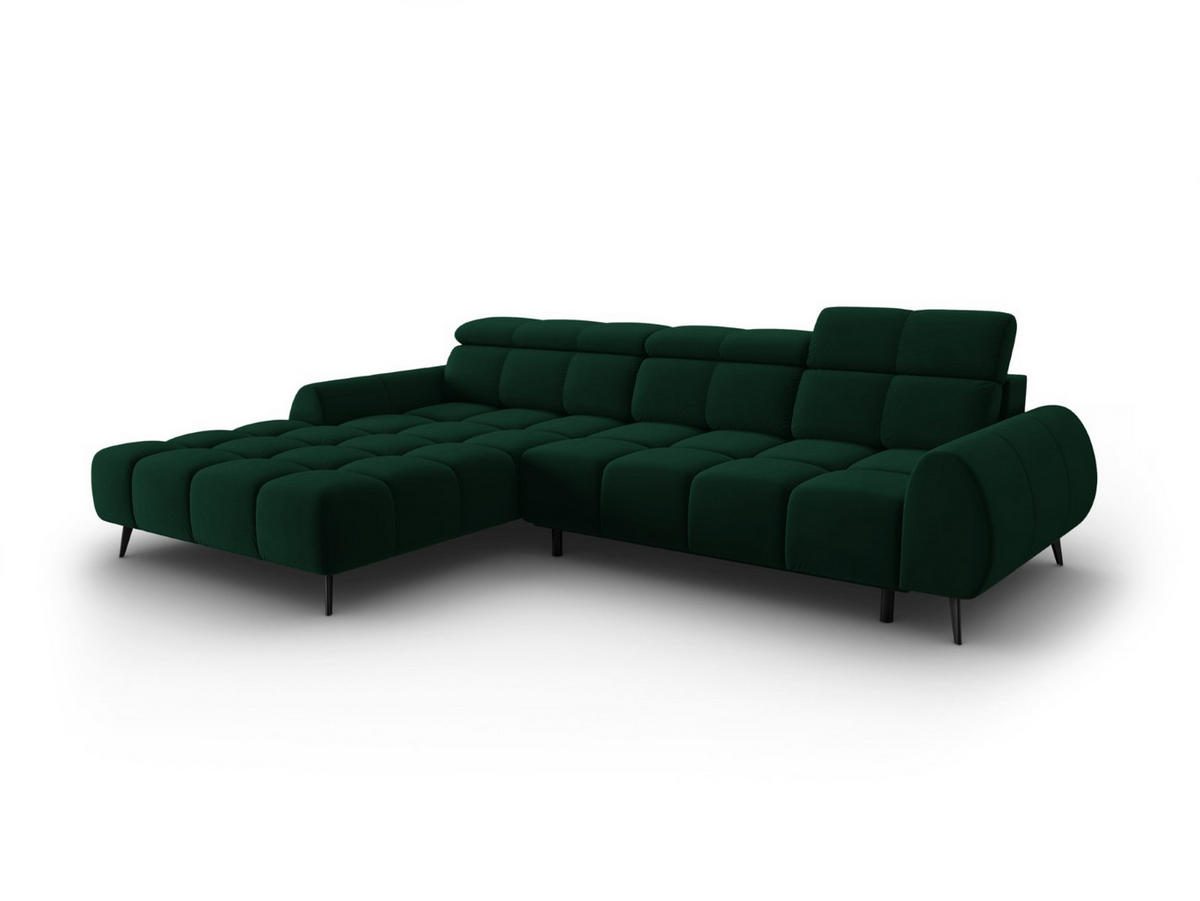 ELEKTRISCHES-ECKSOFA links Alyse aus Samt flaschengrün 5 Sitzplätze - Grün, Textil (188/295cm) - Micadoni