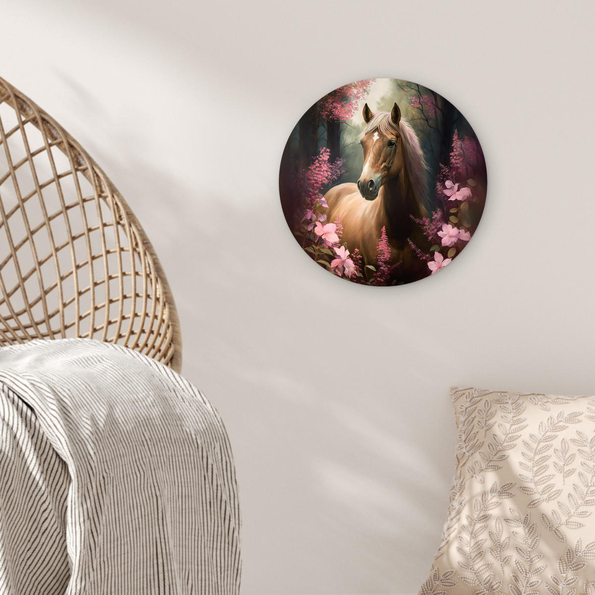 WANDBILD Pferd - Blumen - Rosa - Natur - Wald 30x30 cm - Altrosa, Kunststoff (30/30cm) - MuchoWow