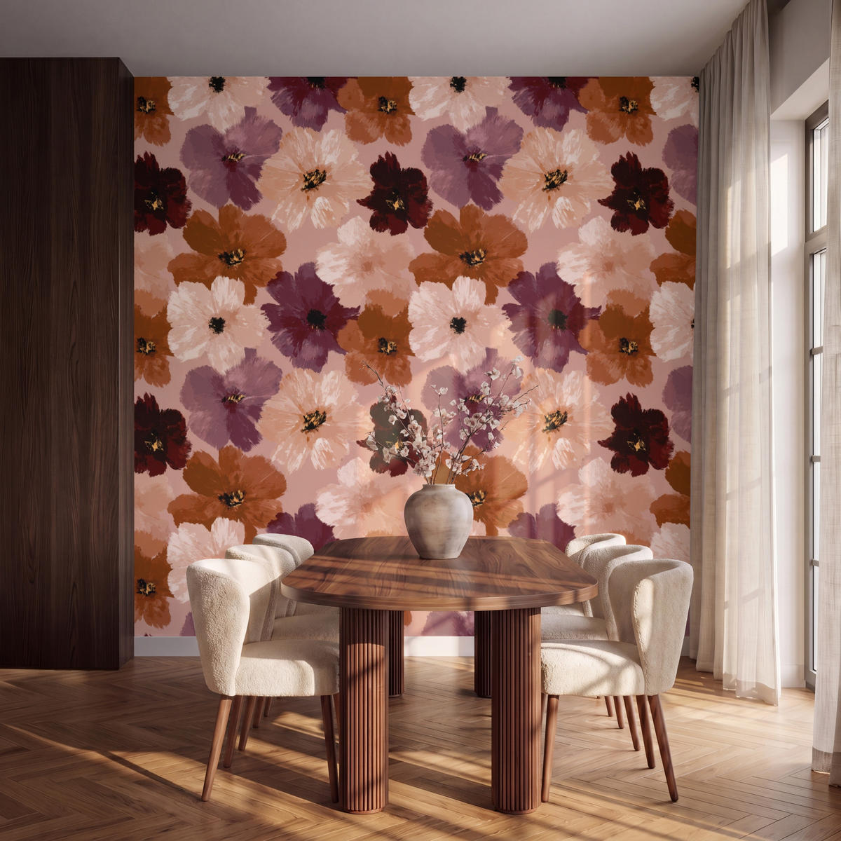 TAPETE - Blumen - Abstrakt - Erdtöne - 280x280 cm - Multicolor, Papier (280/280cm) - OnlyWow