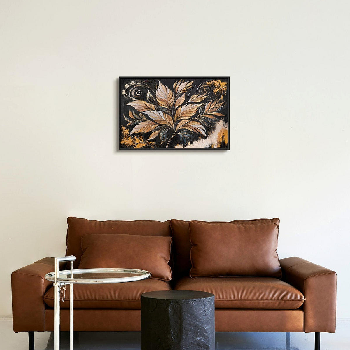 GEMÄLDE Goldene Blätter Schattenfugenrahmen Schwarz 60x40 cm - Schwarz, Holz (60/40cm) - YS-art gallery