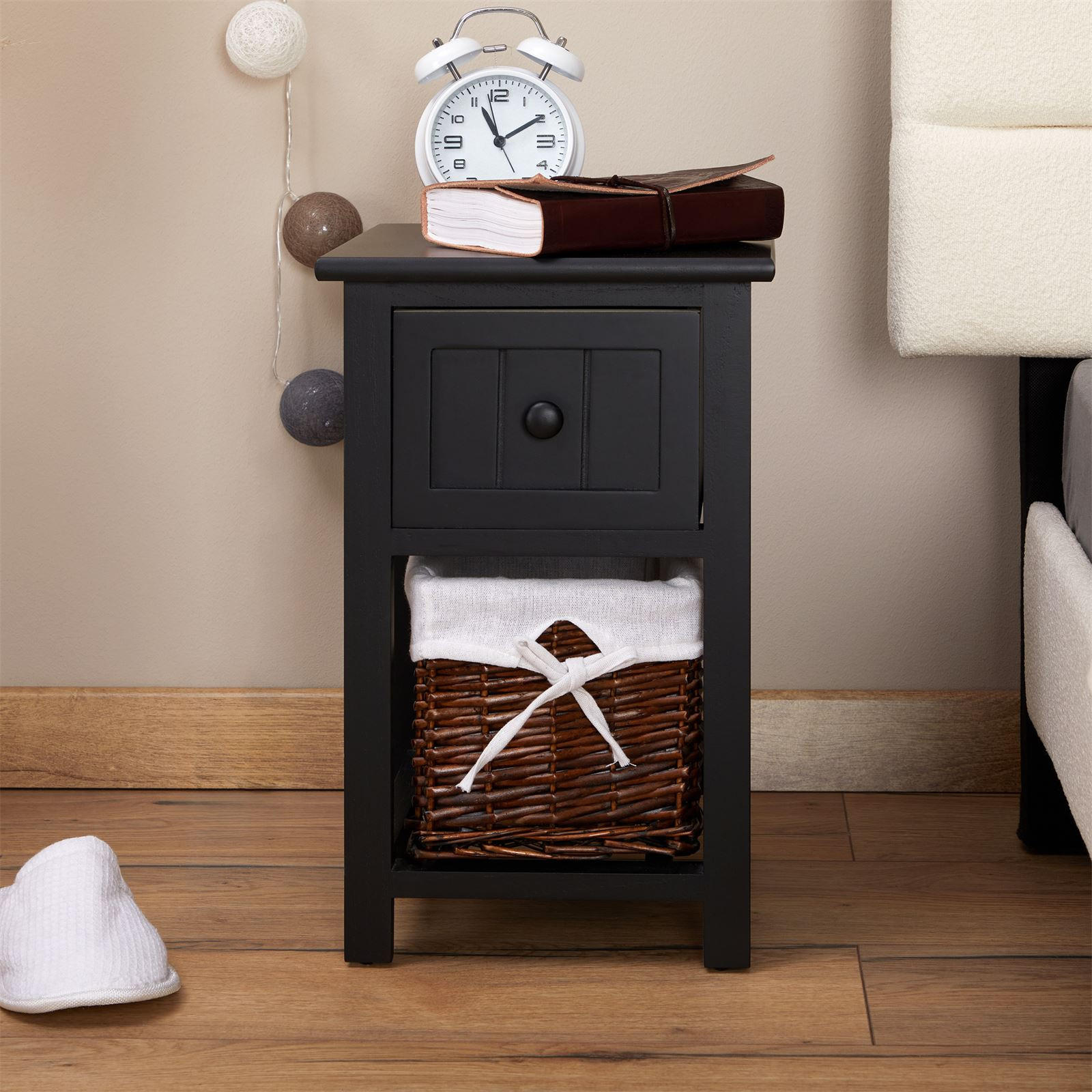 Thumbnail - CARO-Möbel Nachttisch, Schwarz, Holzwerkstoff, getrocknete Naturmaterialien, Vintage, 28x46x31 cm, Schlafzimmer, Nachtti...