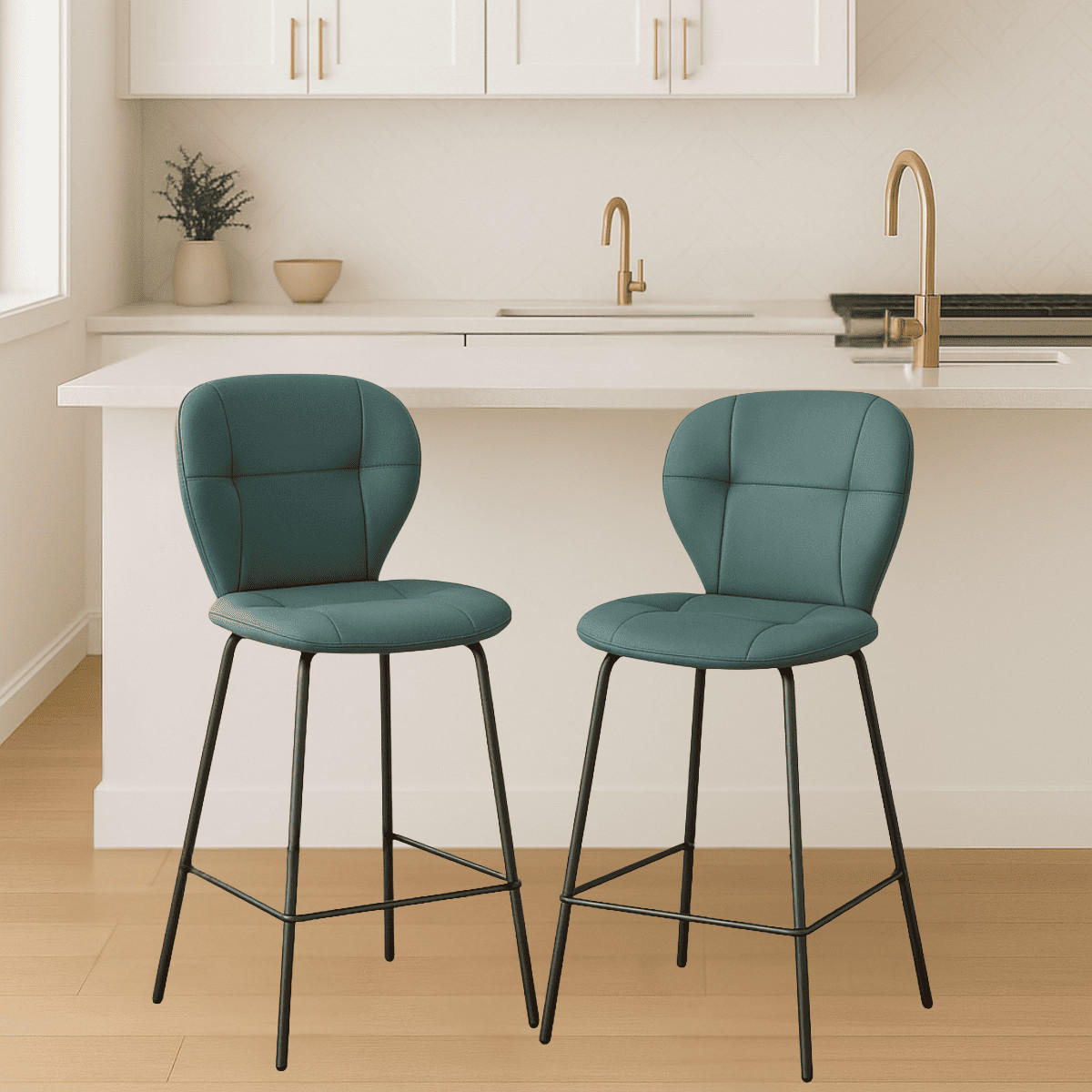 HOCKERN (Set aus 2) mit schwarzen metallbeinen - maura 45/52/67 cm - Grün, Kunststoff (52/67/45cm) - Calicosy