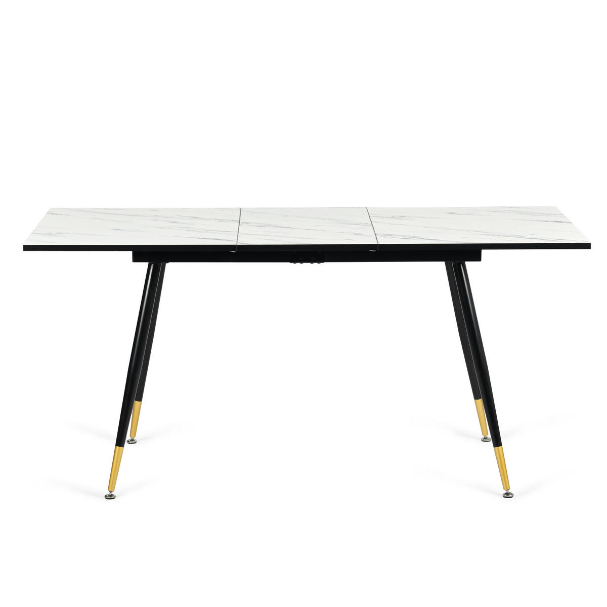 ESSTISCH Weiß Marmormuster rechteckig ausziehbar 120-160/80/75cm - Goldfarben/Schwarz, Holz/Metall (80/120/75cm) - Urban Meuble