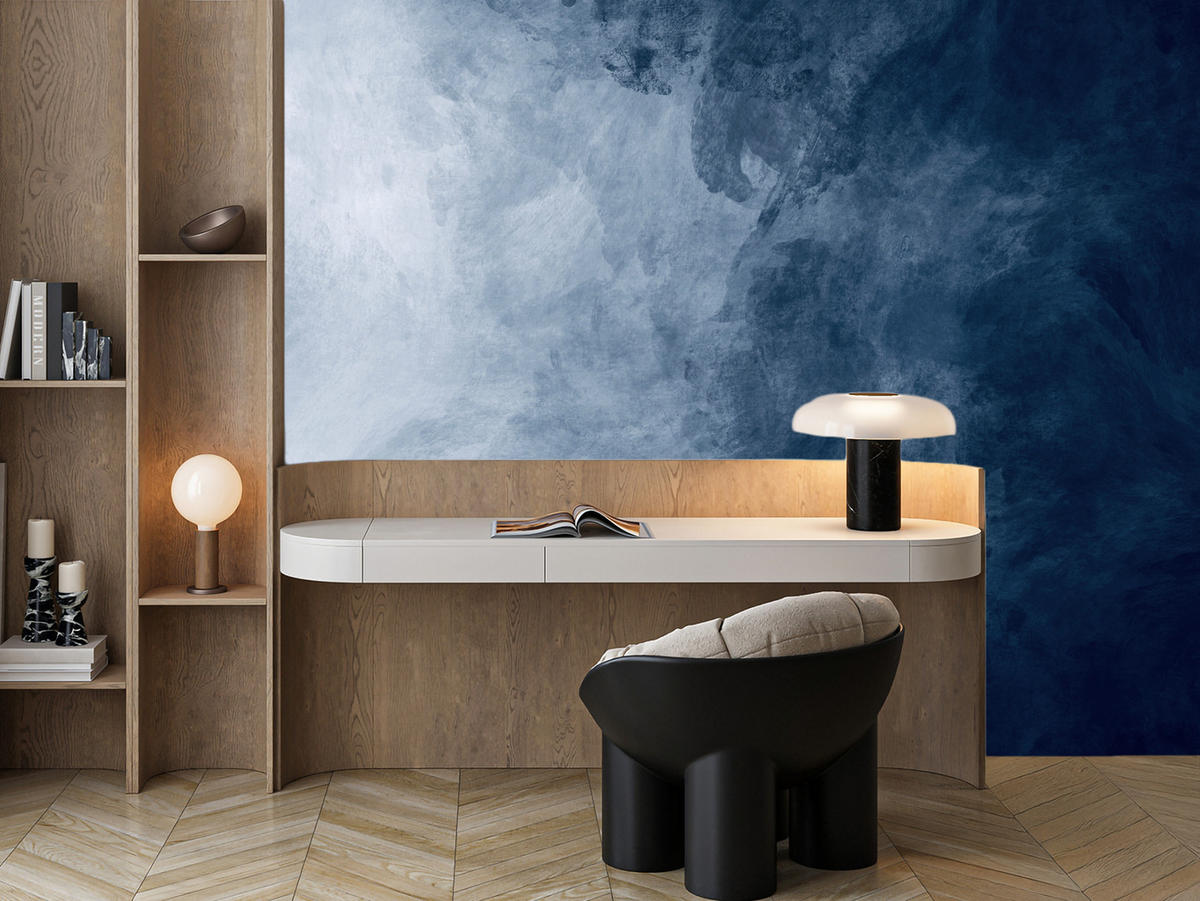 FOTOTAPETE für Badezimmer Dunkelblaues Ombre Aquarell 250x175 - Blau/Weiß, Papier (250/175cm) - Muralo