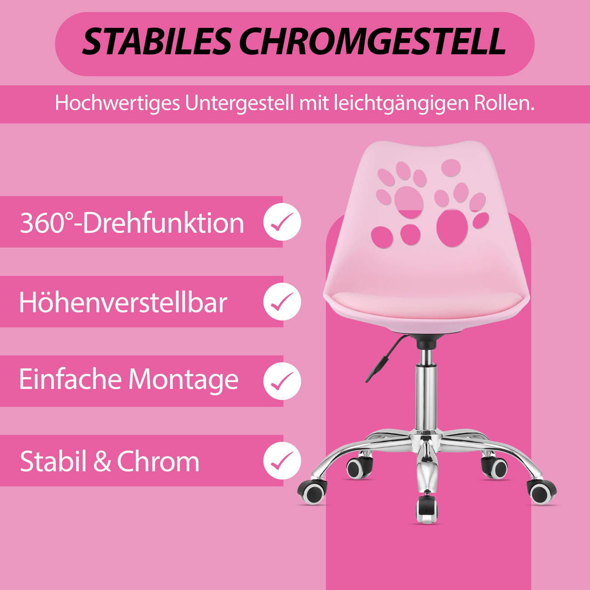 BÜRODREHSTUHL Pink, Höhenverstellbar, Rollen, Ohne Armlehnen, Ergonomisch Für Home Office Und Schlafzimmer - Pink, Textil (51/94/58cm) - Best For Home