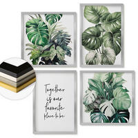 WANDBILDER 4er Set - 50x50 cm & 40x60 cm Silberner Rahmen - Dekoration aus grünen tropischen Blättern - Silberfarben, Kunststoff (50/50cm) - ArtPrintCave