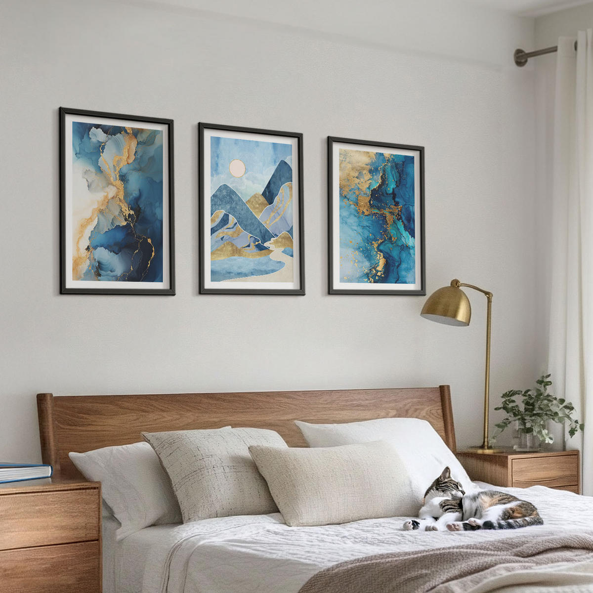 BILDER SET 3er Set - 40x60 cm Schwarzer Rahmen - Abstrakte Muster der Blue Mountains - Schwarz, Kunststoff (40/60cm) - TULUP