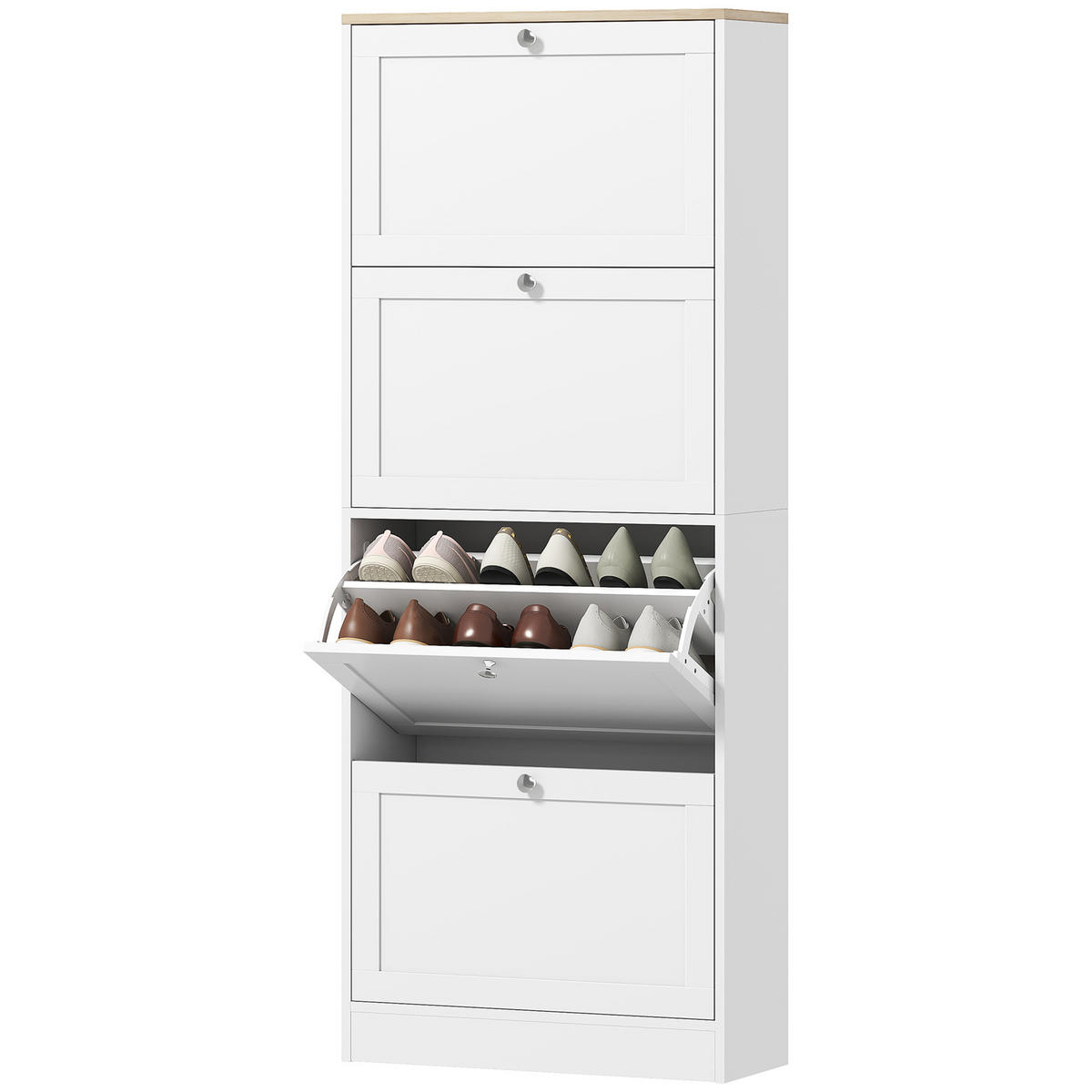 SCHUHSCHRANK Weiß 60/23,5/153 cm - Silberfarben/Weiß, Holzwerkstoff (60/153/23.5cm) - PANGIVO
