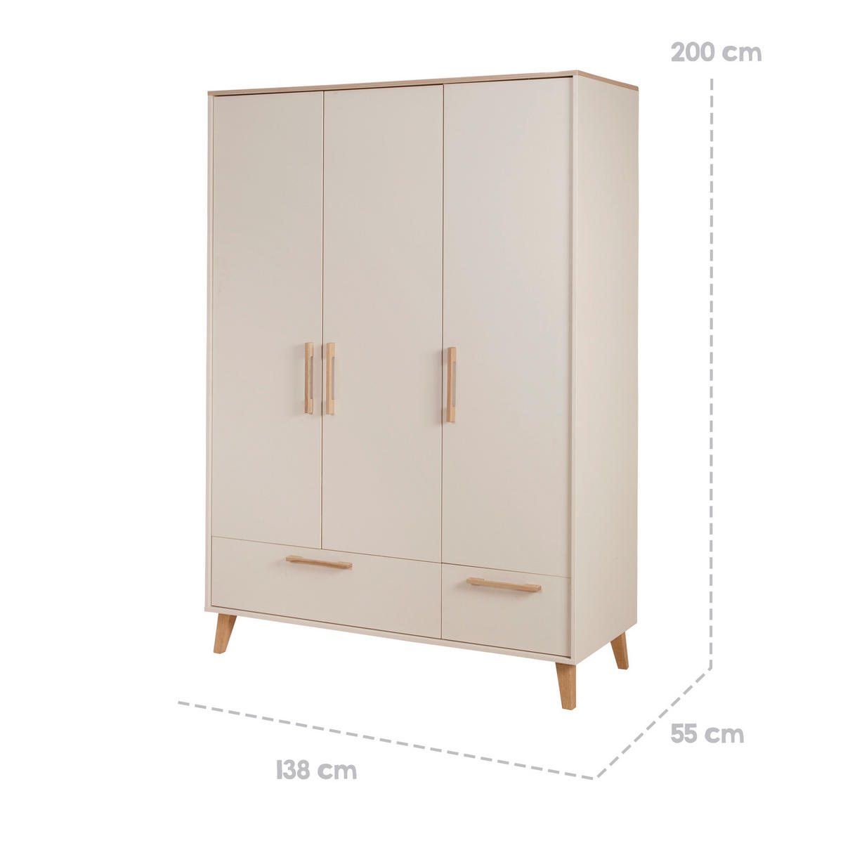 KLEIDERSCHRANK 3-türig Jil - Kastanienfarben/Kaschmir, Holz/Holzwerkstoff (138/200/55cm) - Roba