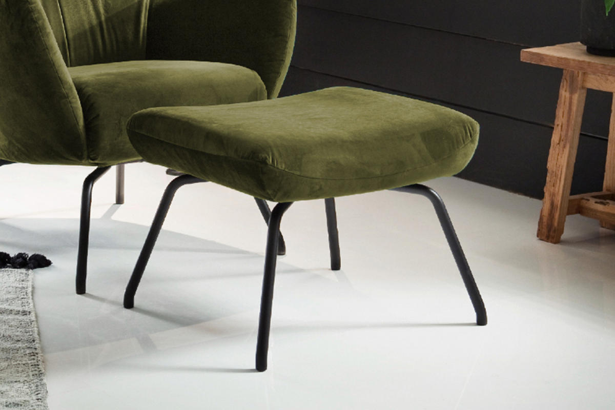 SESSEL MIT HOCKER LOTTE Dunkelgrün Velvet - Dunkelgrün/Schwarz, Textil (79/117/82cm) - KAWOLA